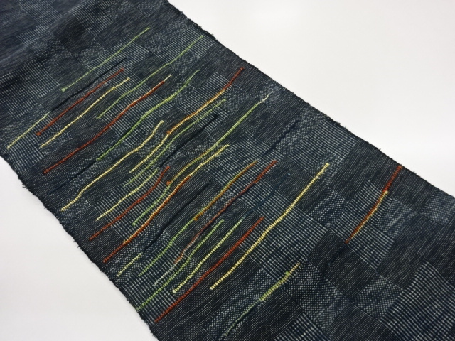 JAPANESE KIMONO / THREAD-THROUGH VARIATION CHECKERED PATTERN WOVEN NAG